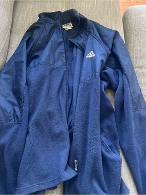 ADIDAS FLEECE HYBRID JACKET MENS XL NAVY BLUE FLEECE WINDBREAKER COAT